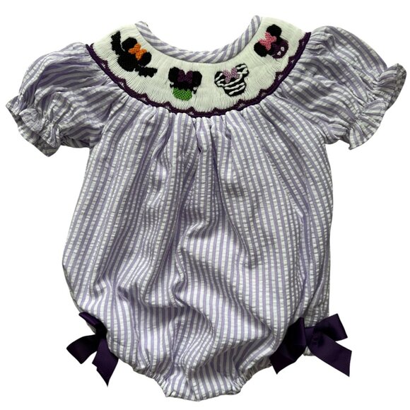 Spooky Mouse Hand Smocked Girls Bubble | The Sage Smocking Company - Picture 1 of 3